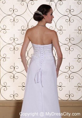 Lace Decorated Bust Chiffon Wedding Dress with Lace-up Back