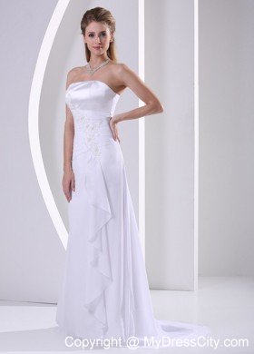 Sheath Appliques and Ruches Wedding Dress for Beach Wedding