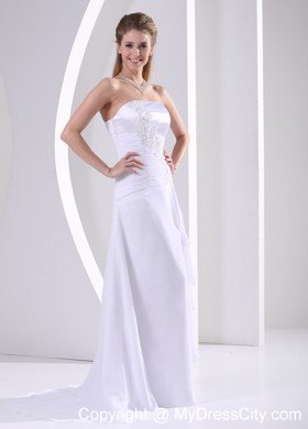 Sheath Appliques and Ruches Wedding Dress for Beach Wedding