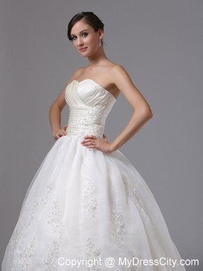 Ruched Bodice and Sweetheart Appliques Ball Gown Bridal dress