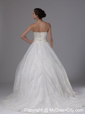 Ruched Bodice and Sweetheart Appliques Ball Gown Bridal dress