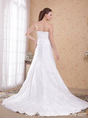 White Princess Strapless Court Train with Lace Wedding Dress