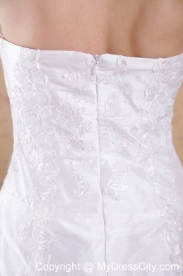 White Princess Strapless Court Train with Lace Wedding Dress