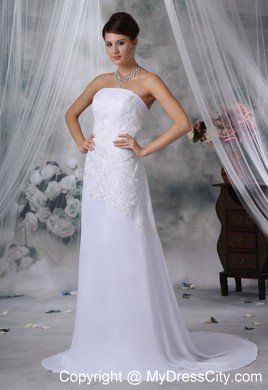 Lace Decorated Bodice Strapless Court Train Wedding Dress