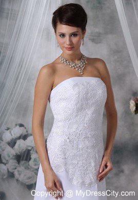 Lace Decorated Bodice Strapless Court Train Wedding Dress