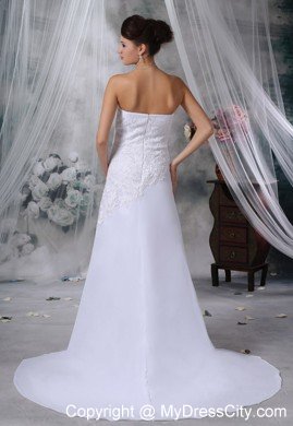 Lace Decorated Bodice Strapless Court Train Wedding Dress