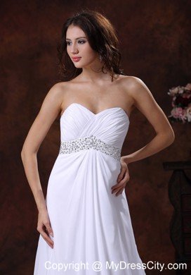 Beaded Waist White Sweetheart Brush Train Wedding Dress