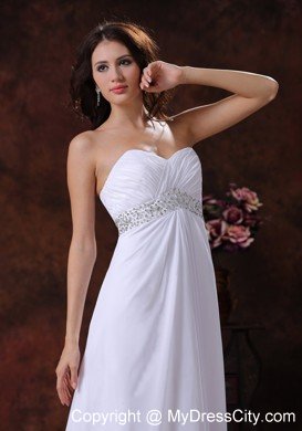 Beaded Waist White Sweetheart Brush Train Wedding Dress