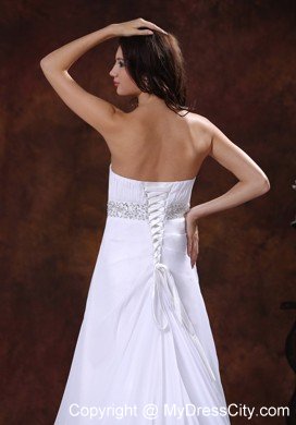 Beaded Waist White Sweetheart Brush Train Wedding Dress