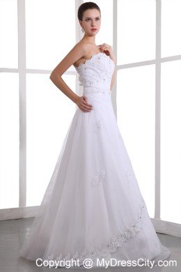 Classical A-line Strapless Brush Train Beaded Wedding Dress