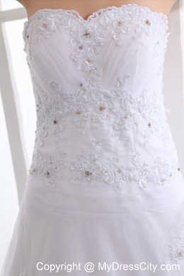 Classical A-line Strapless Brush Train Beaded Wedding Dress