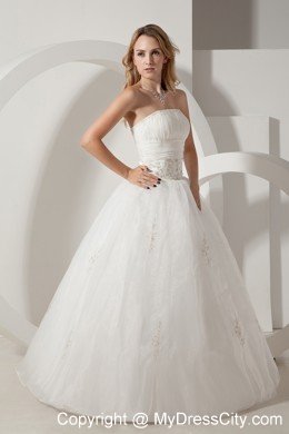 Pretty A-line Strapless Floor-length Embroidery Wedding Dress