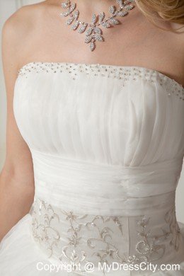 Pretty A-line Strapless Floor-length Embroidery Wedding Dress