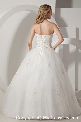 Pretty A-line Strapless Floor-length Embroidery Wedding Dress