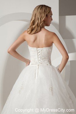 Pretty A-line Strapless Floor-length Embroidery Wedding Dress