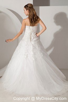 Lovely A-line Strapless Chapel Train Appliques Wedding Dress