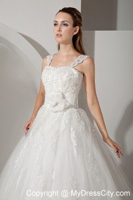 2013 Sweet Appliques A-line Straps Court Train Wedding Dress