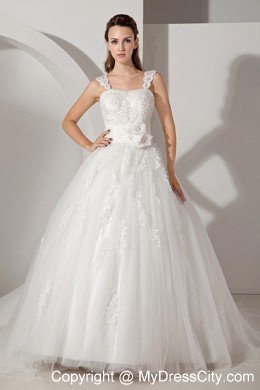 2013 Sweet Appliques A-line Straps Court Train Wedding Dress