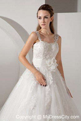 2013 Sweet Appliques A-line Straps Court Train Wedding Dress