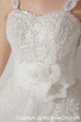 2013 Sweet Appliques A-line Straps Court Train Wedding Dress