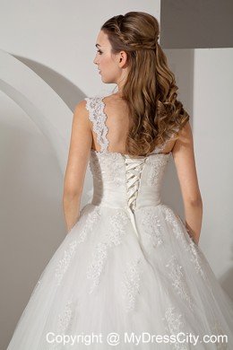 2013 Sweet Appliques A-line Straps Court Train Wedding Dress