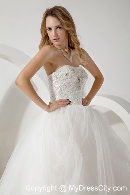 White Ball Gown Strapless Floor-length Beading Wedding Dress