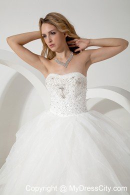 White Ball Gown Strapless Floor-length Beading Wedding Dress