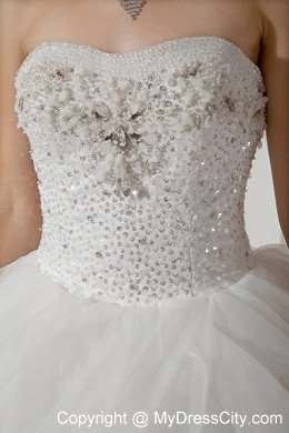 White Ball Gown Strapless Floor-length Beading Wedding Dress