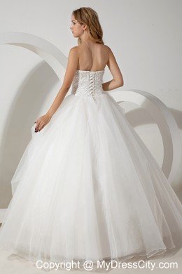 White Ball Gown Strapless Floor-length Beading Wedding Dress