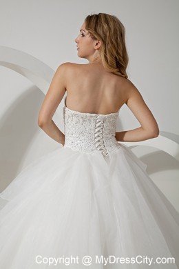 White Ball Gown Strapless Floor-length Beading Wedding Dress