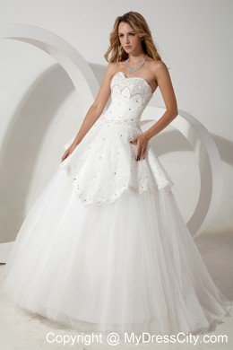 Pretty Long Tulle Ball Gown Sweetheart Beaded Wedding Dress