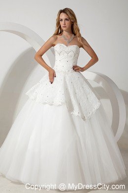 Pretty Long Tulle Ball Gown Sweetheart Beaded Wedding Dress