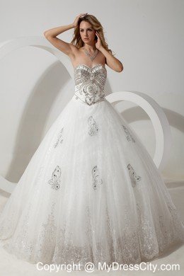 Puffy Sweetheart Court Train Bridal Gown with Superb Beading