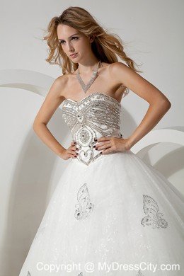 Puffy Sweetheart Court Train Bridal Gown with Superb Beading