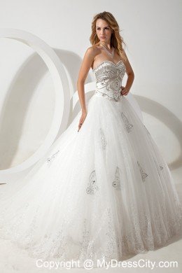 Puffy Sweetheart Court Train Bridal Gown with Superb Beading