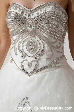 Puffy Sweetheart Court Train Bridal Gown with Superb Beading