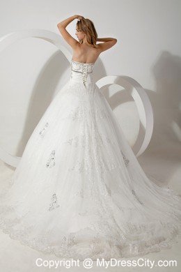 Puffy Sweetheart Court Train Bridal Gown with Superb Beading