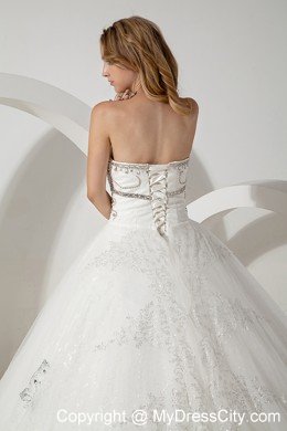 Puffy Sweetheart Court Train Bridal Gown with Superb Beading