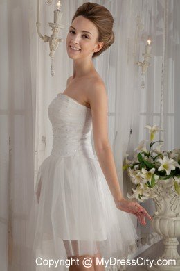 Princess Strapless Mini-length Organza Beaded Bridal Dress