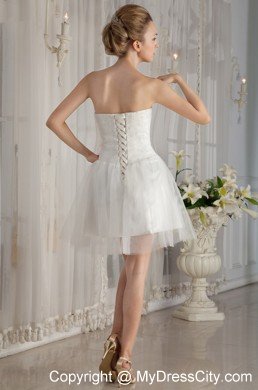 Princess Strapless Mini-length Organza Beaded Bridal Dress