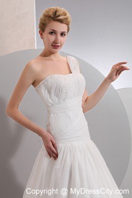 A-line One Shoulder Floor-length Chiffon Ruched Wedding Dress