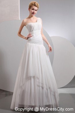 A-line One Shoulder Floor-length Chiffon Ruched Wedding Dress