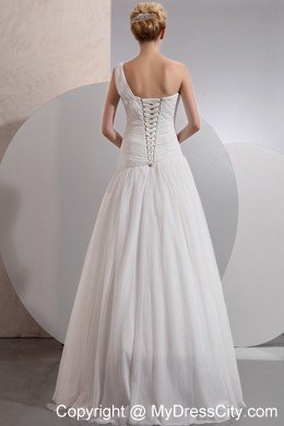 A-line One Shoulder Floor-length Chiffon Ruched Wedding Dress