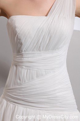 A-line One Shoulder Floor-length Chiffon Ruched Wedding Dress