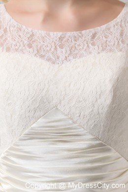 Beautiful Column Court Train Scoop Satin Lace Wedding Dress