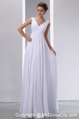 V-neck Floor-length Chiffon Ruching Maternity Wedding Dress