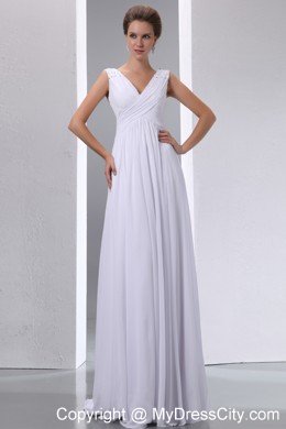 V-neck Floor-length Chiffon Ruching Maternity Wedding Dress