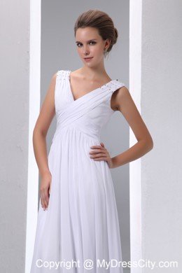 V-neck Floor-length Chiffon Ruching Maternity Wedding Dress