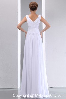 V-neck Floor-length Chiffon Ruching Maternity Wedding Dress