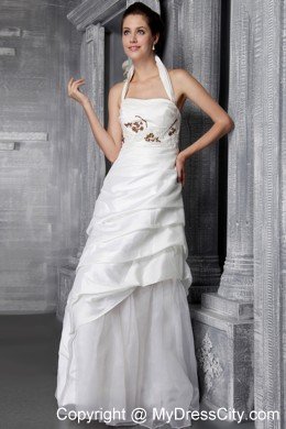 Beaded A-Line Floor-length Taffeta Wedding Dress with Halter